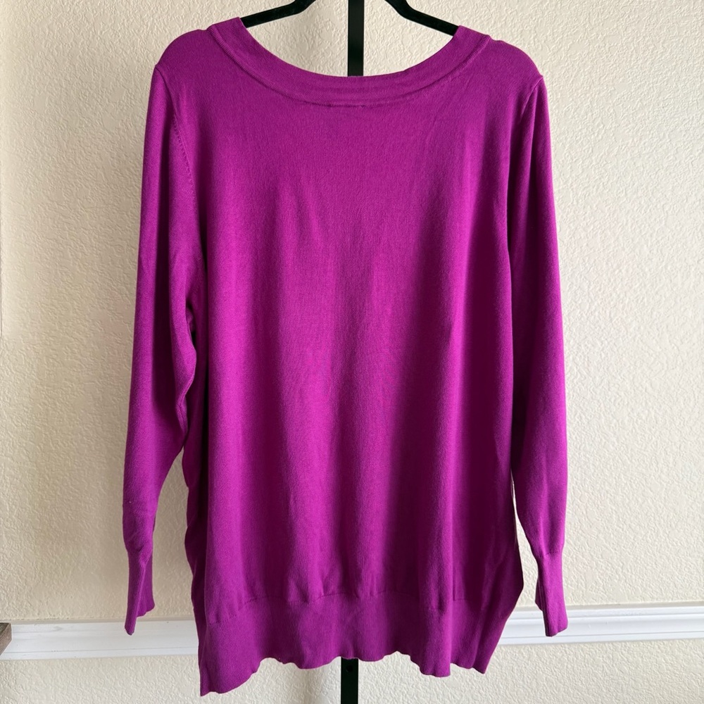 Lane Bryant 26 28 Women’s Plus Size Sweater Pink V Neck Stretch Knit Long Sleeve - Picture 3 of 8